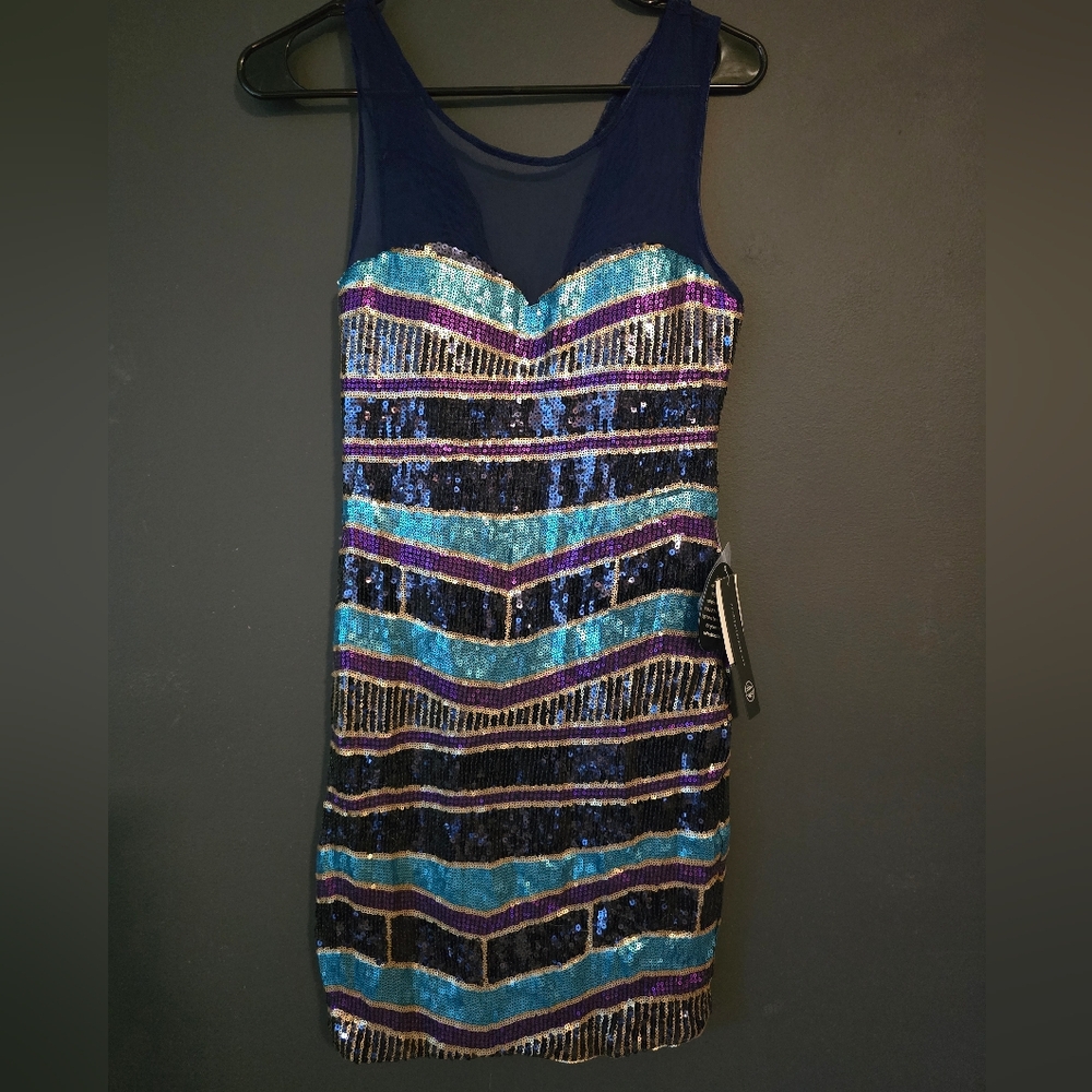 Sequin Striped Dress - Blue and Purple